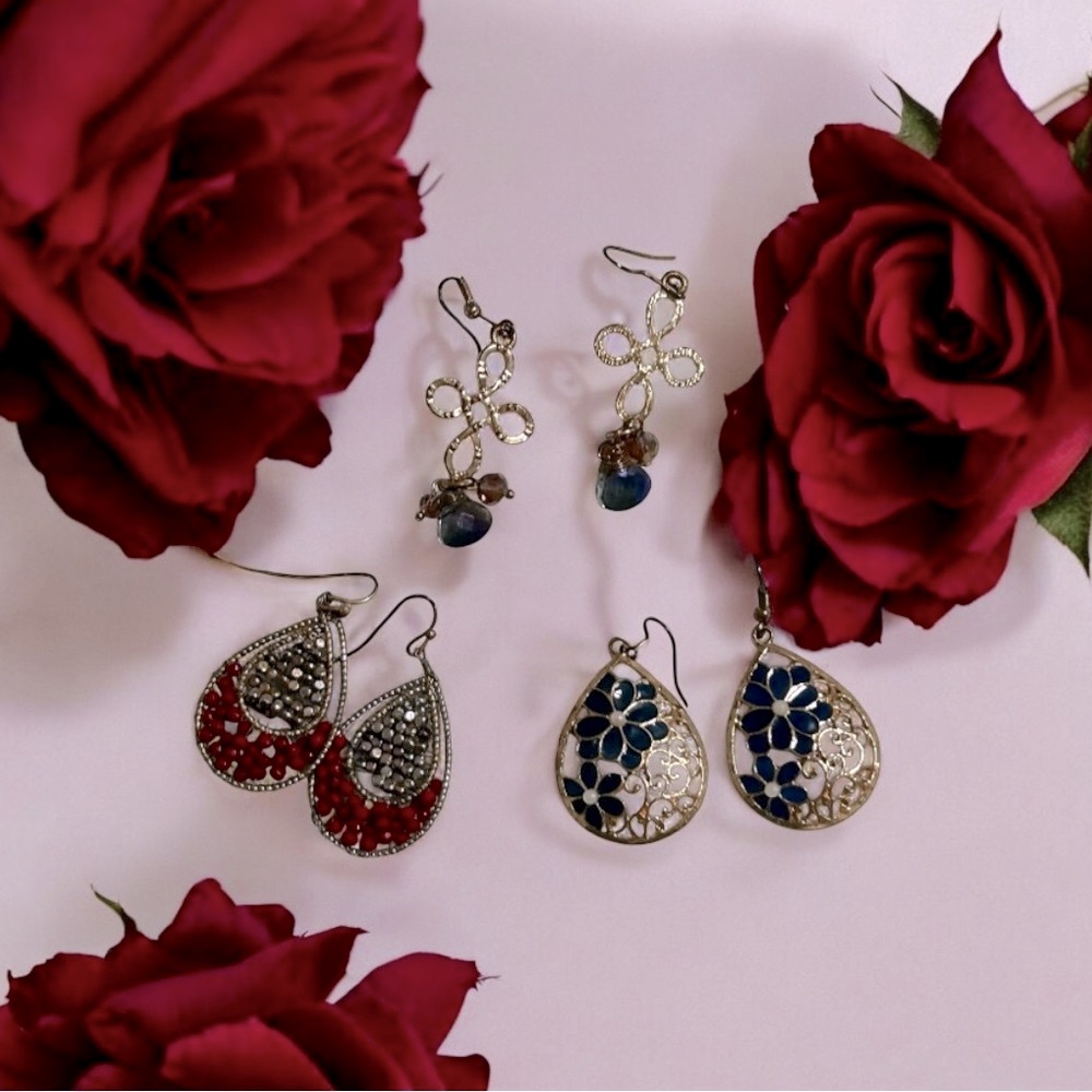 3 pairs of Bohemian style beaded earrings